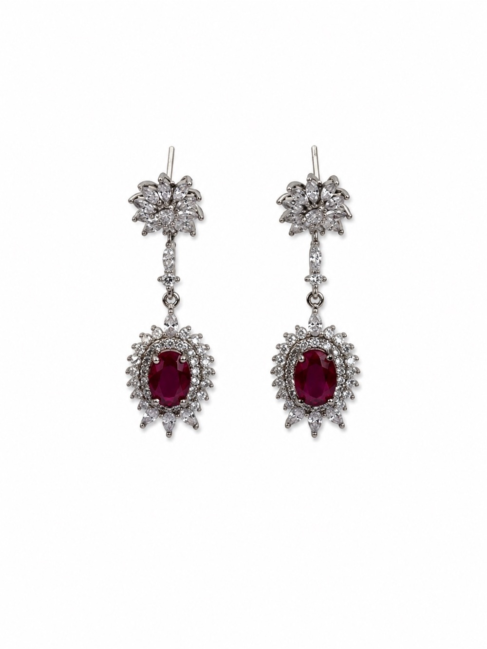 #E2 Ruby Flower Drop Earrings